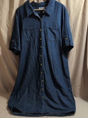 Anthony Richards Denim Blue Button-Front Shirt Dress Plus Size 24